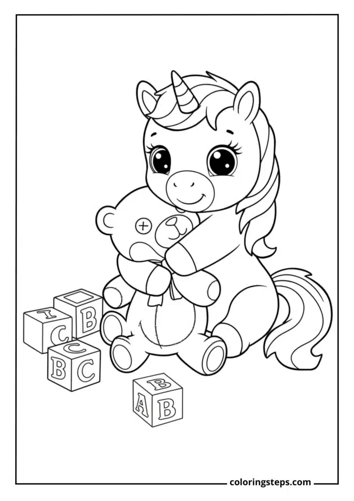 Baby Unicorn with Teddy Bear