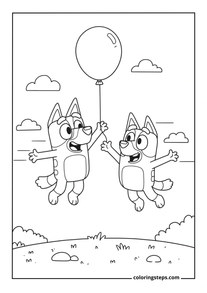 Bluey and Bingo Playing Keepy Uppy