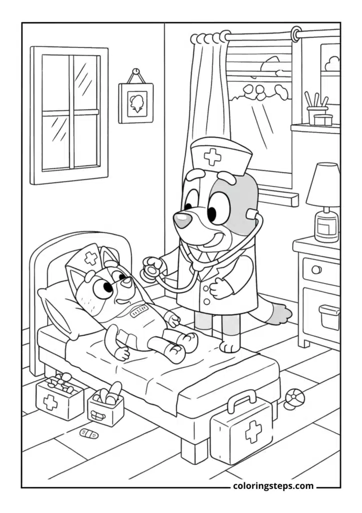 Bluey as Doctor Playing Hospital