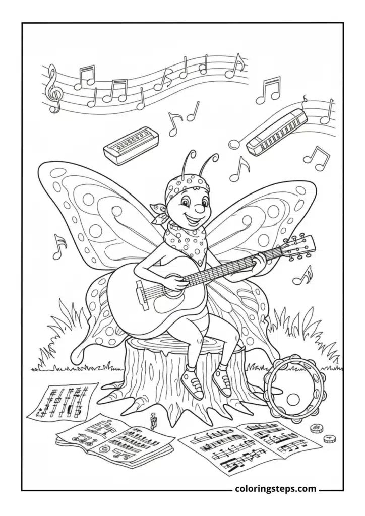 Butterfly Musician Playing Guitar