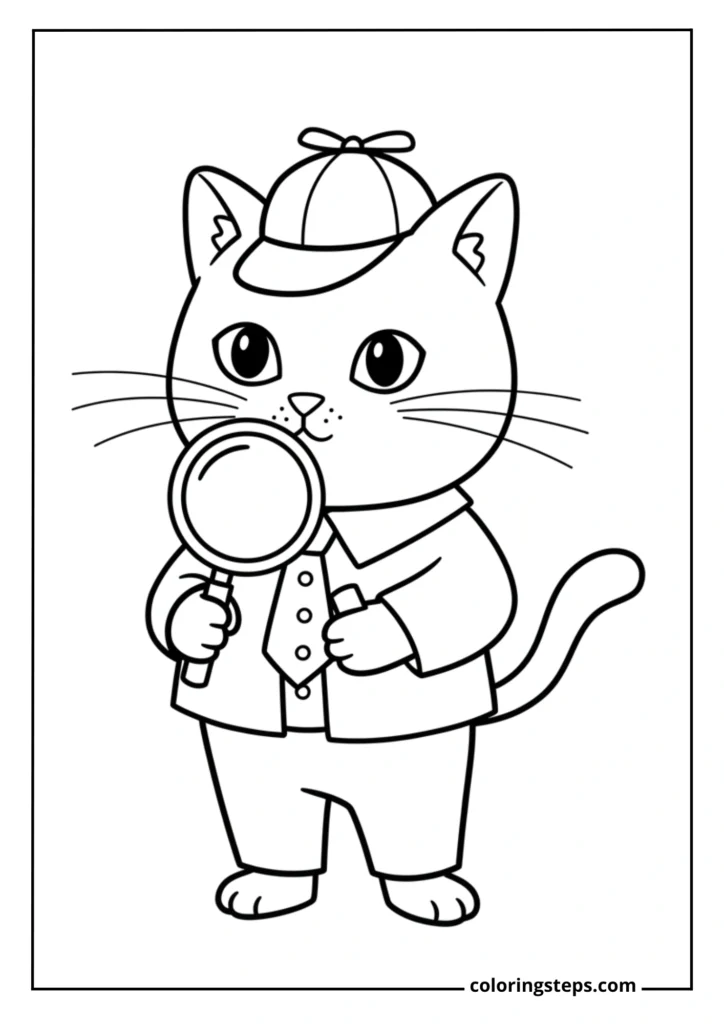 Cat Detective with Magnifying Glass