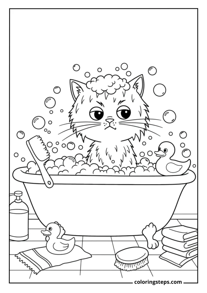 Cat Taking a Bath
