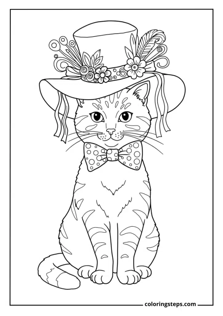 Cat Wearing a Fancy Hat and Bow Tie