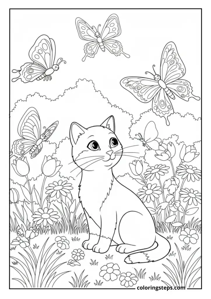 Cat and Butterfly Garden Scene