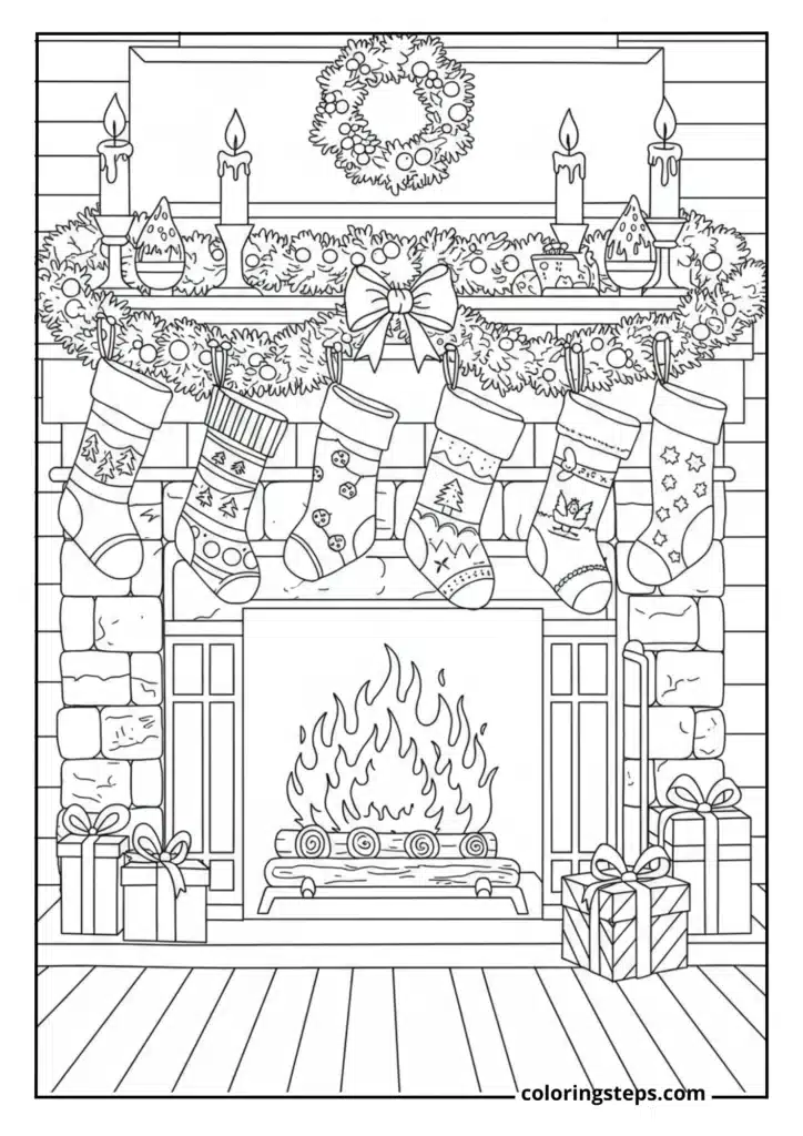 Christmas Stockings by Fireplace