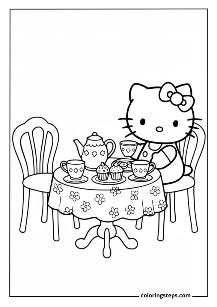 Hello Kitty Having a Tea Party