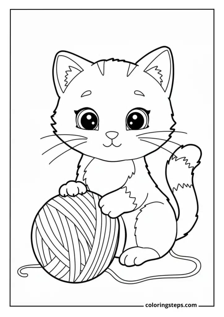 Playful Kitten with Yarn Ball
