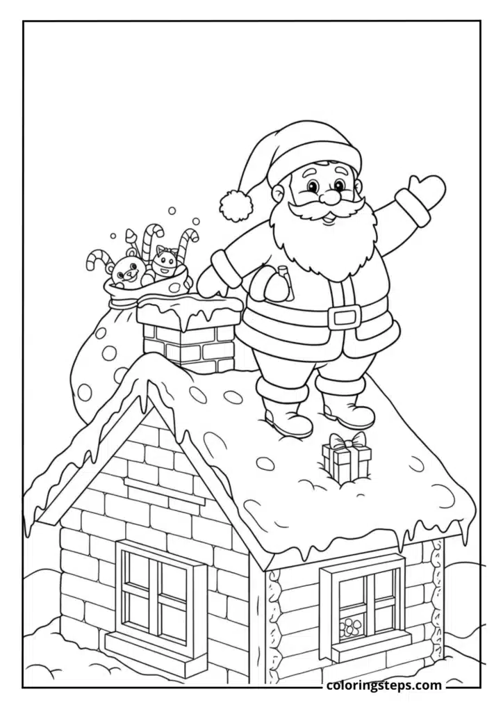 Santa on Rooftop with Chimney