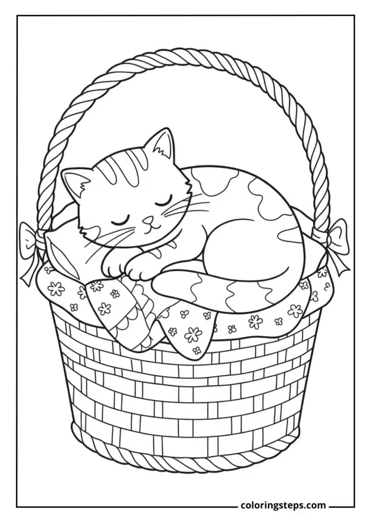 Sleeping Cat in a Basket
