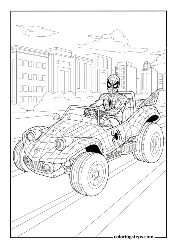 Spiderman with His Spider-Mobile