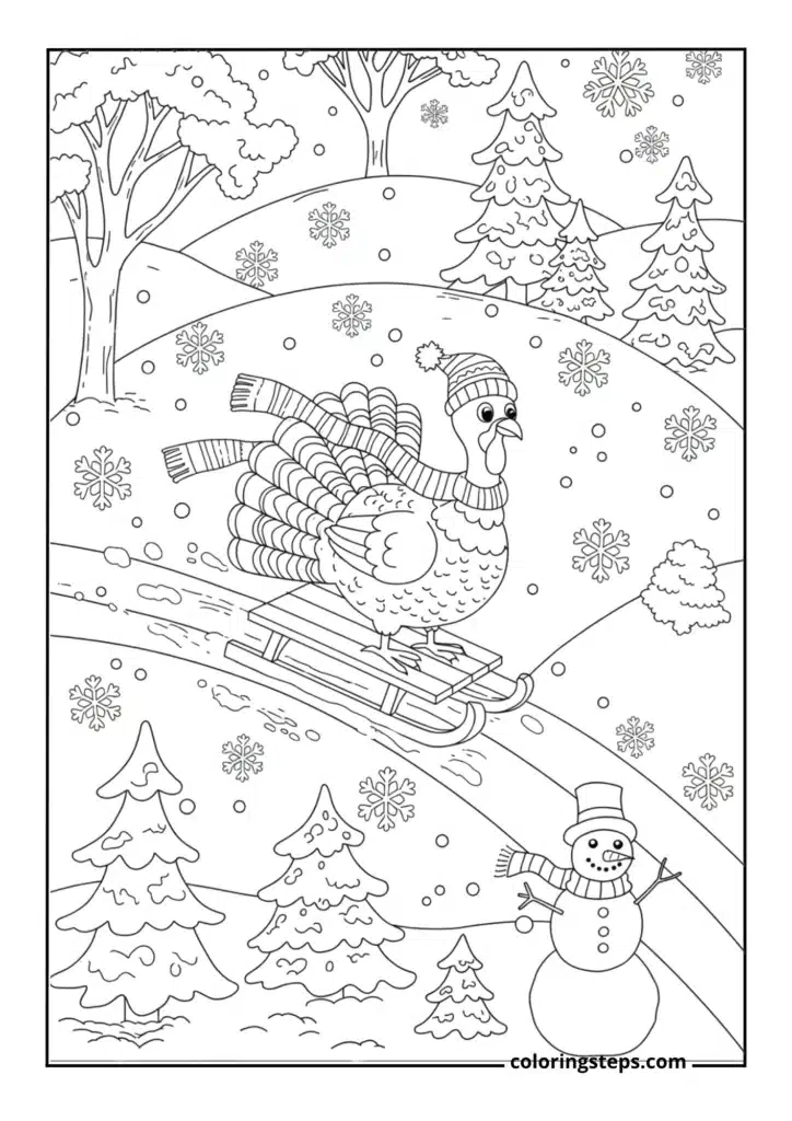 Turkey Sledding Down a Hill