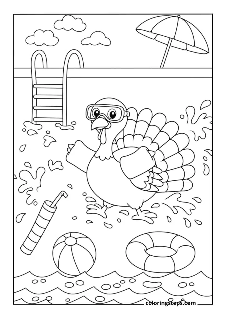 Turkey Swimming in a Pool