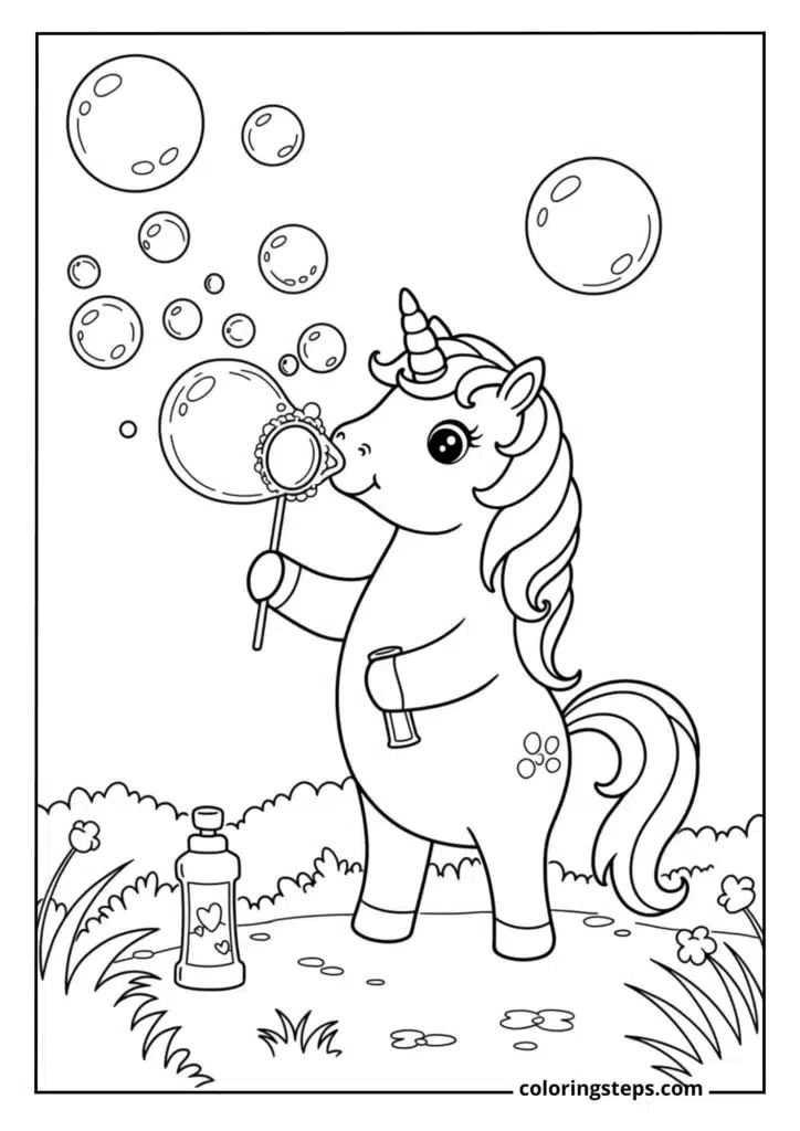 Unicorn Blowing Bubbles