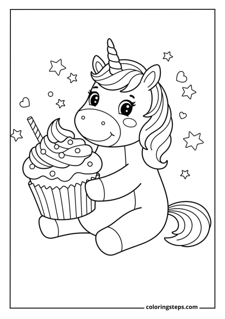 Unicorn Eating Rainbow Cupcake