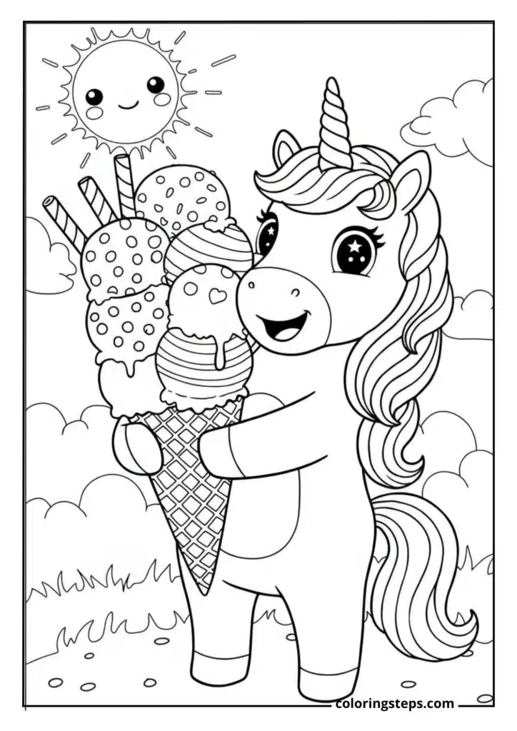 Unicorn with Ice Cream Cone