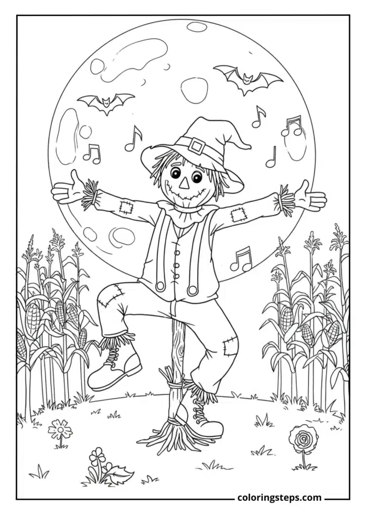 Dancing Scarecrow Under Harvest Moon