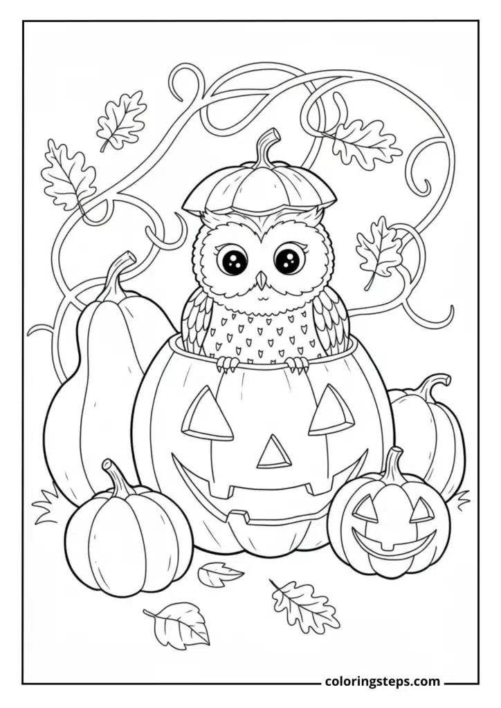 Owl in Pumpkin Patch