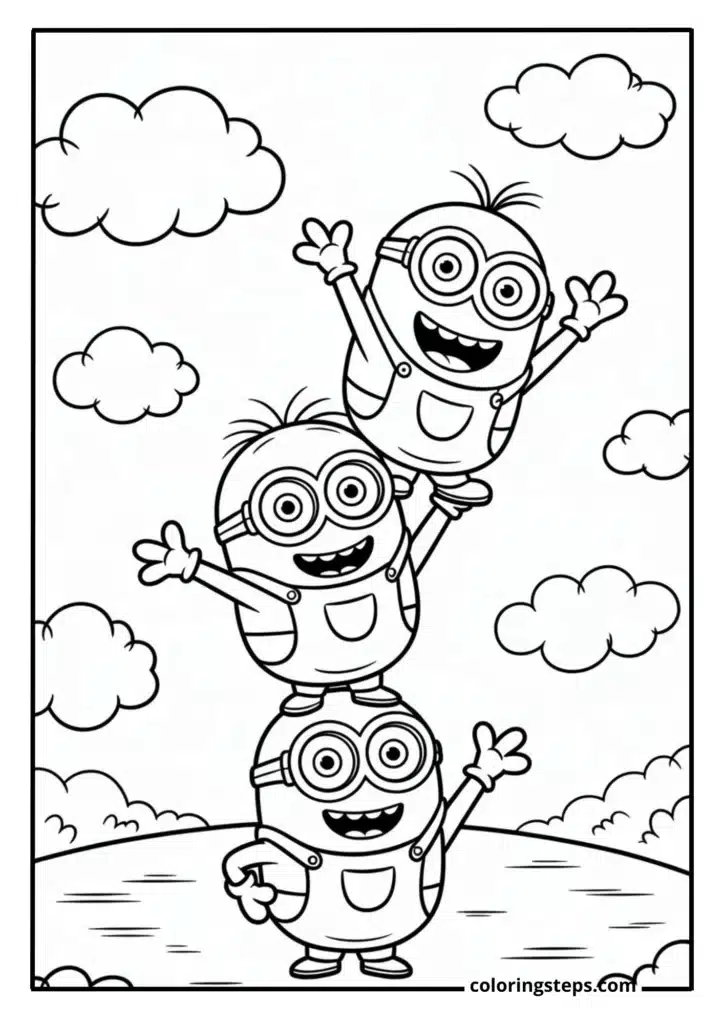 Three Minions Building a Tower