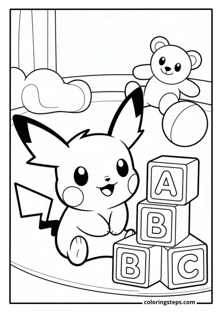 Pichu Playing with Blocks